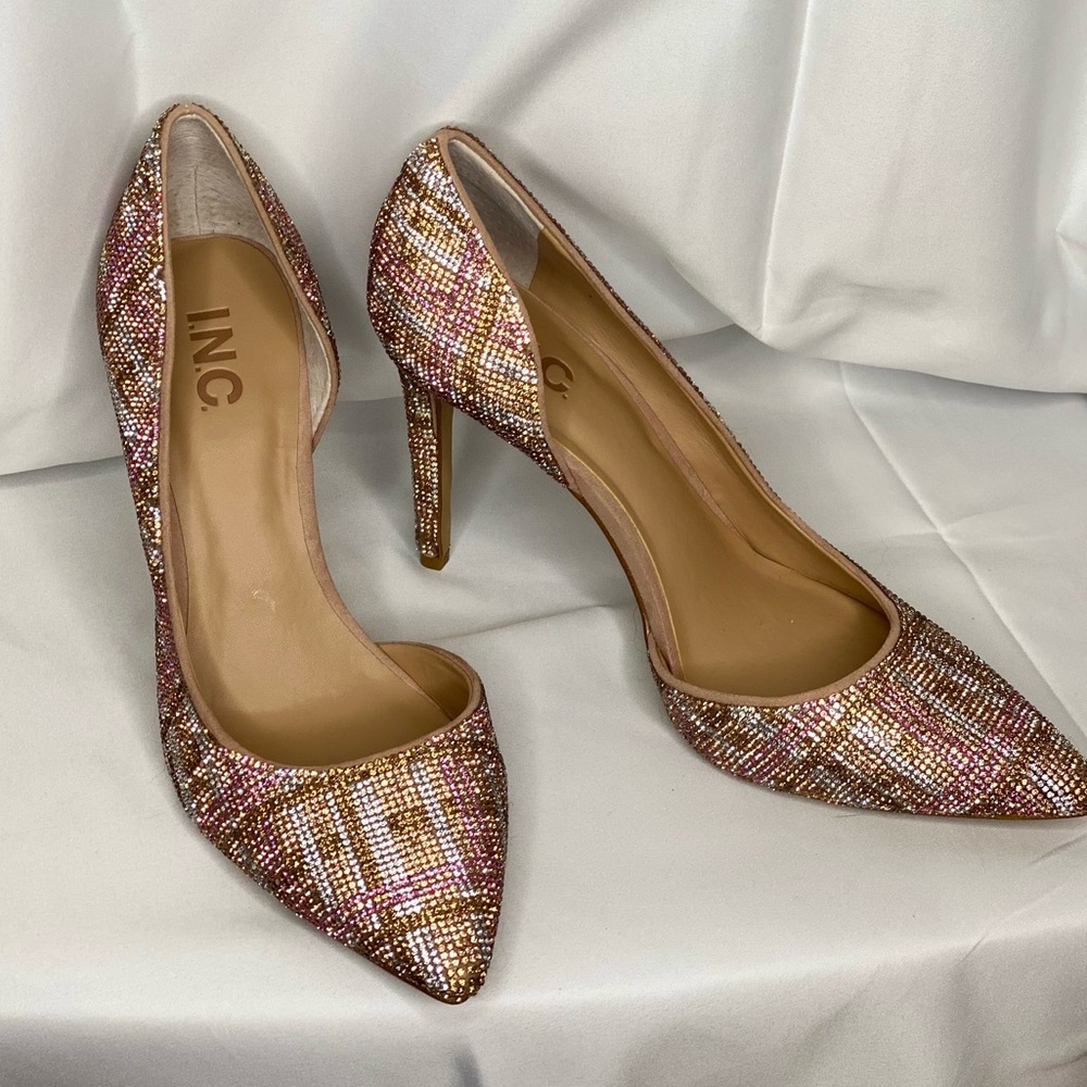 INC Heels Pink Plaid Embellished